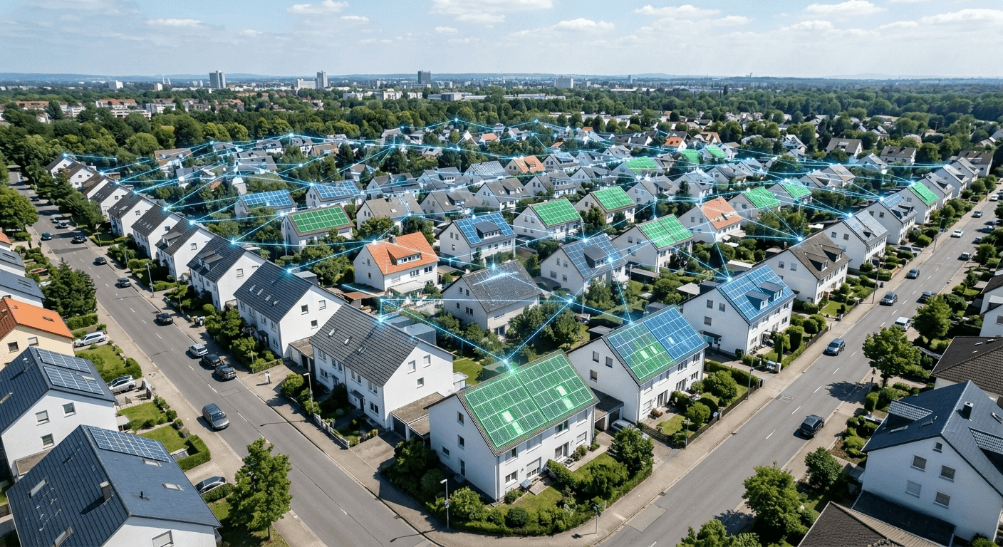 Luftaufnahme eines Versorgungsgebiets mit analysierten Häusern